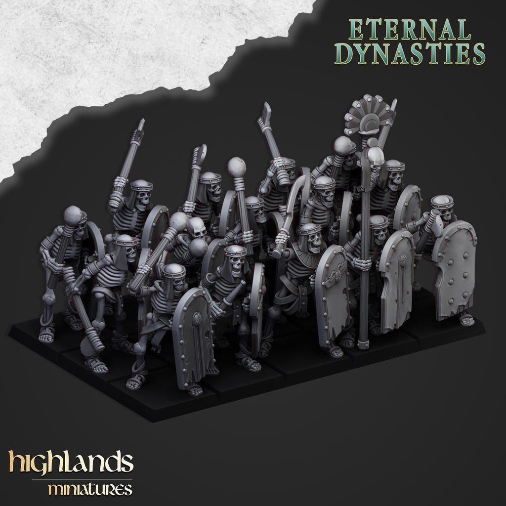 Ancient Skeletons with Spears or Hand Weapons - Highlands Miniatures