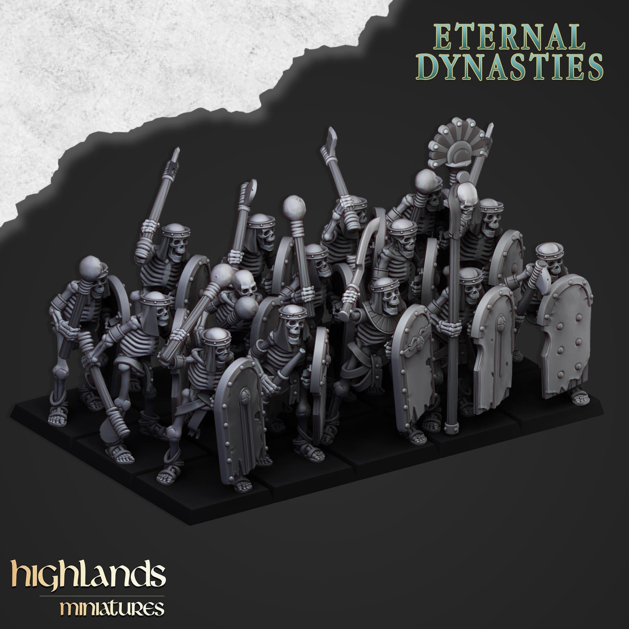 Ancient Skeletons with Spears or Hand Weapons - Highlands Miniatures