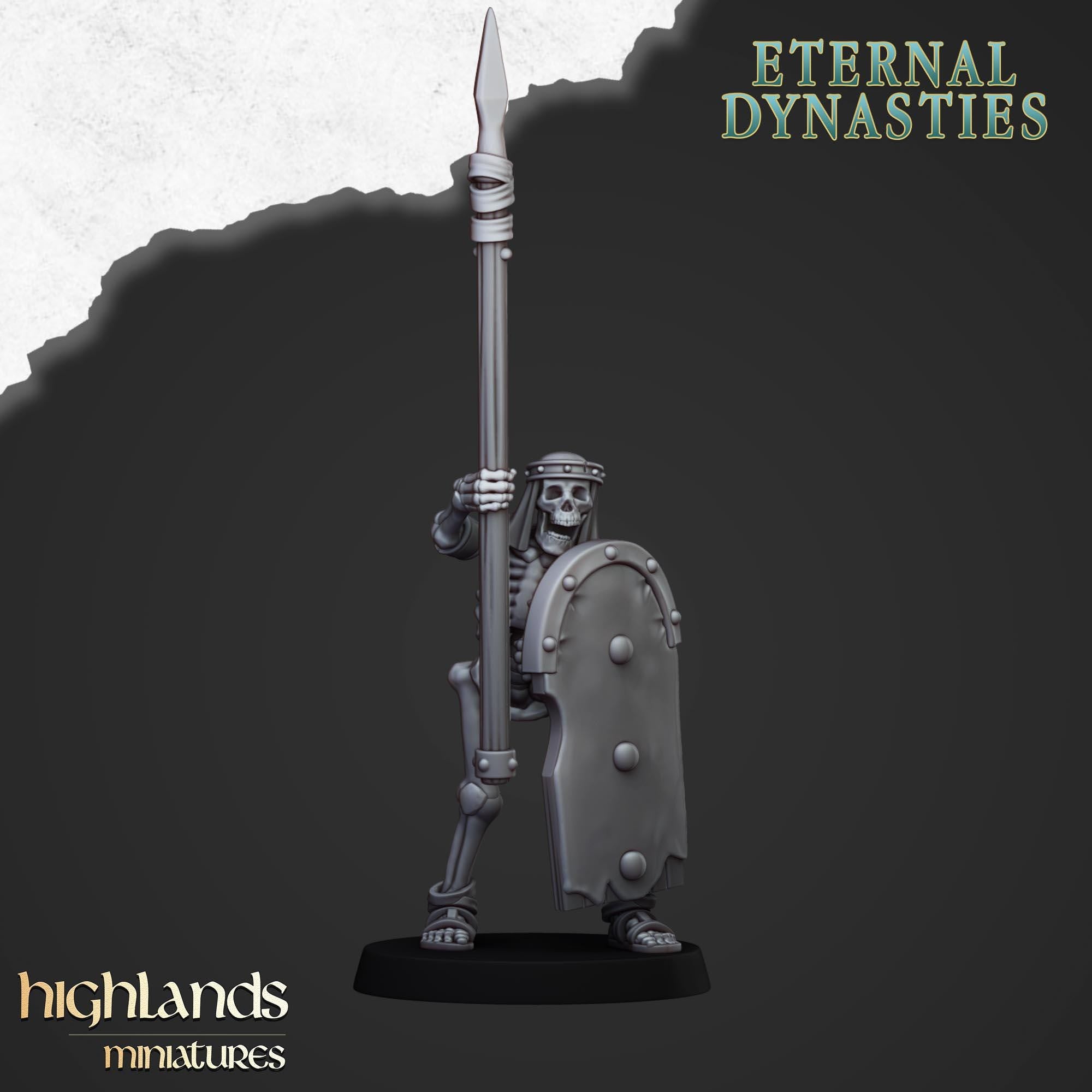 Ancient Skeletons with Spears or Hand Weapons - Highlands Miniatures