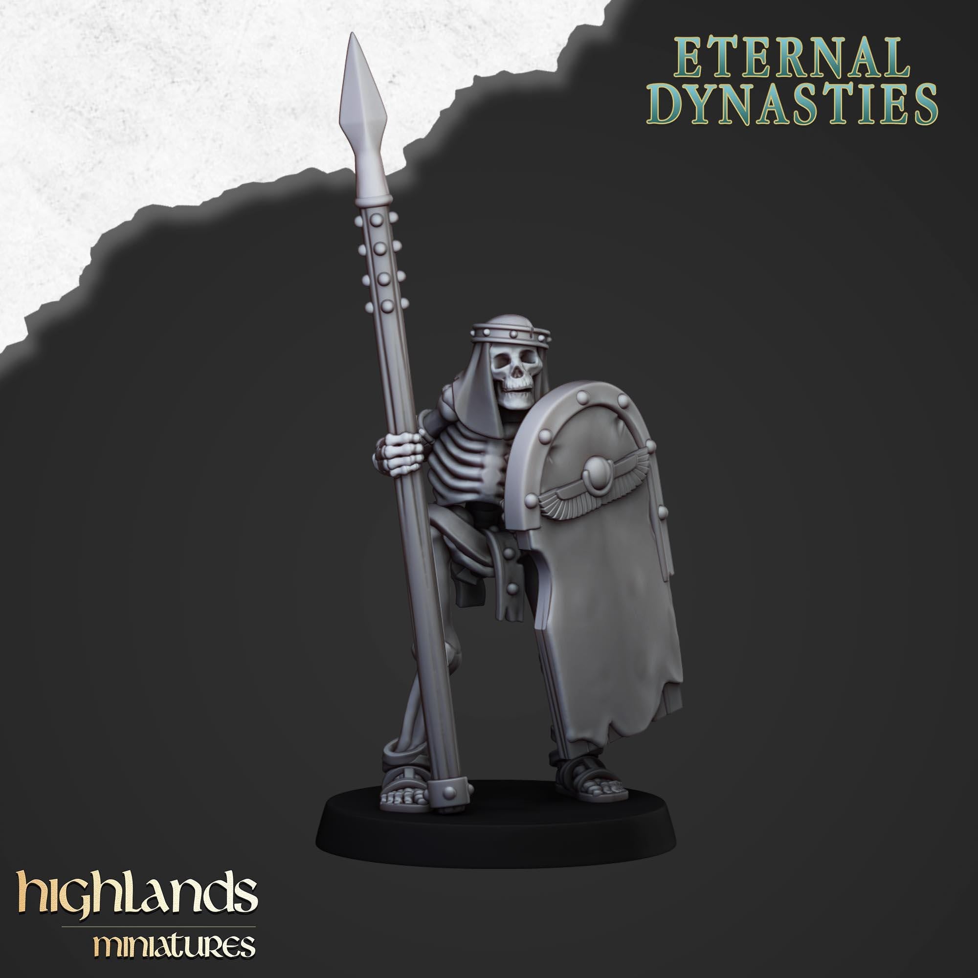 Ancient Skeletons with Spears or Hand Weapons - Highlands Miniatures