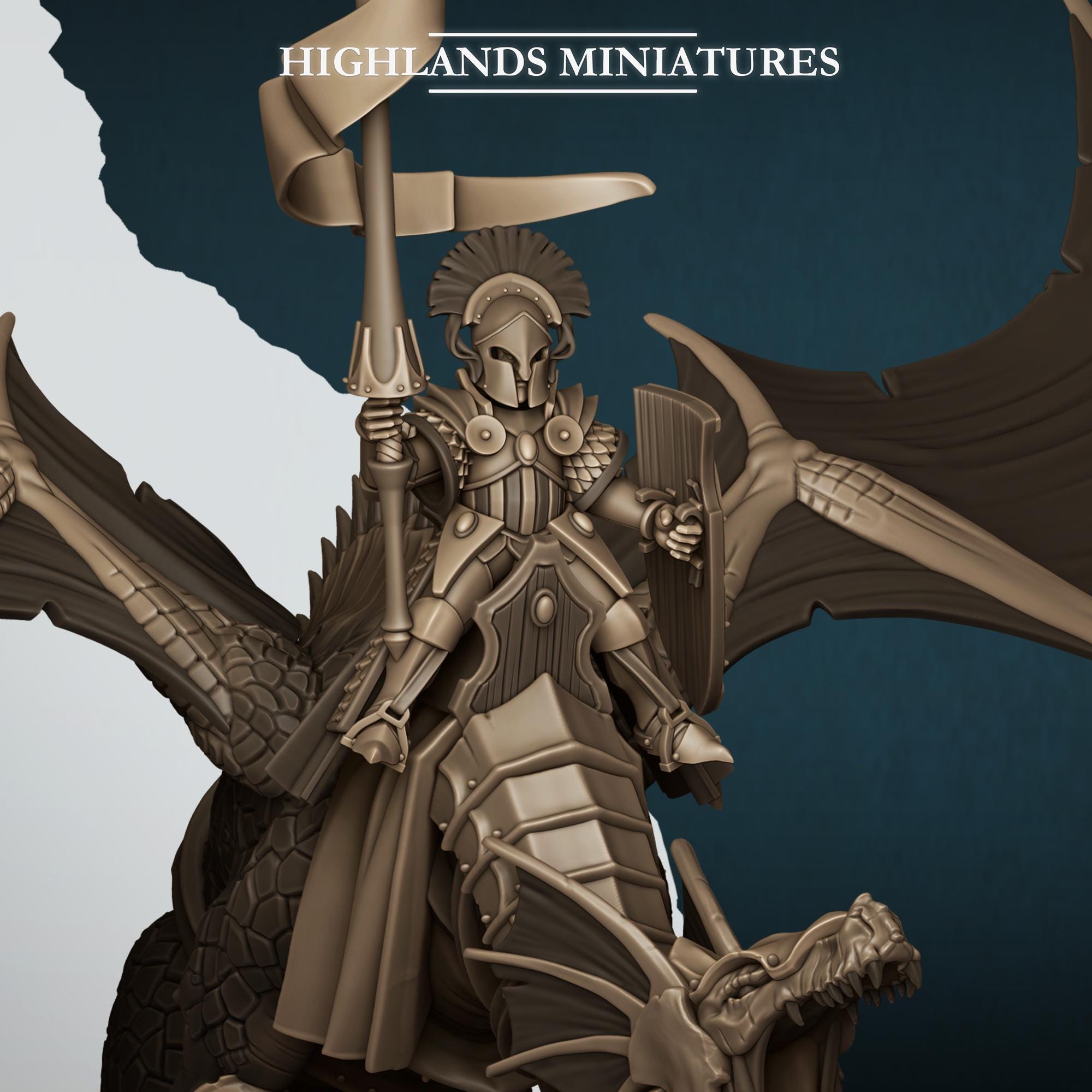 Aegean Elf Prince on Dragon - Highlands Miniatures