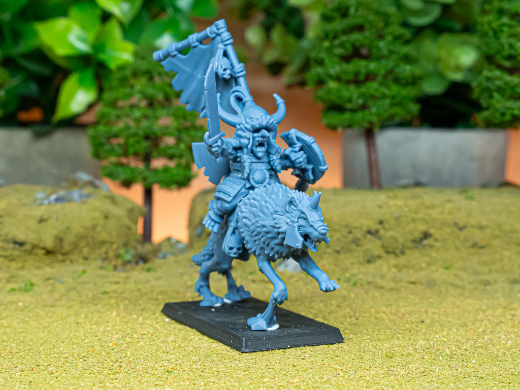 Mounted Steppe Goblin Khan on Wolf - Highlands Miniatures